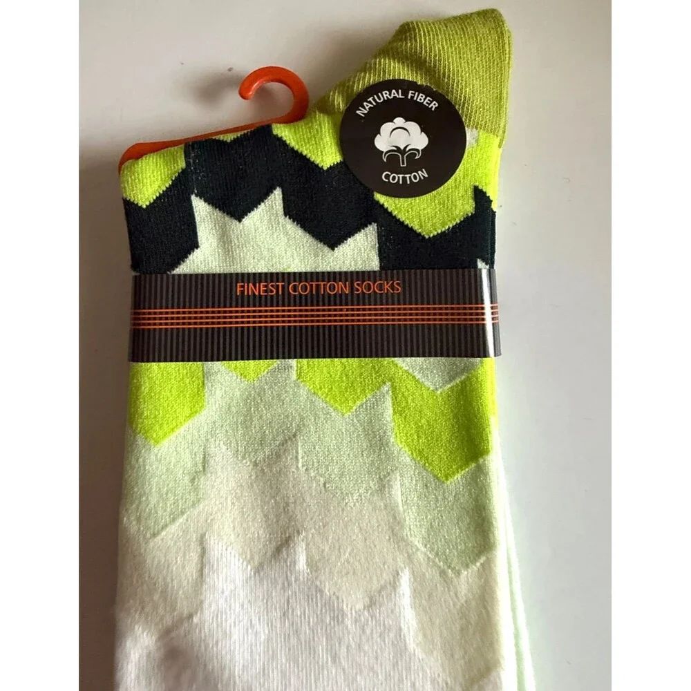Steven Land Mens Dress Socks Casual Fun White Lime Cotton Sock Size 10-13